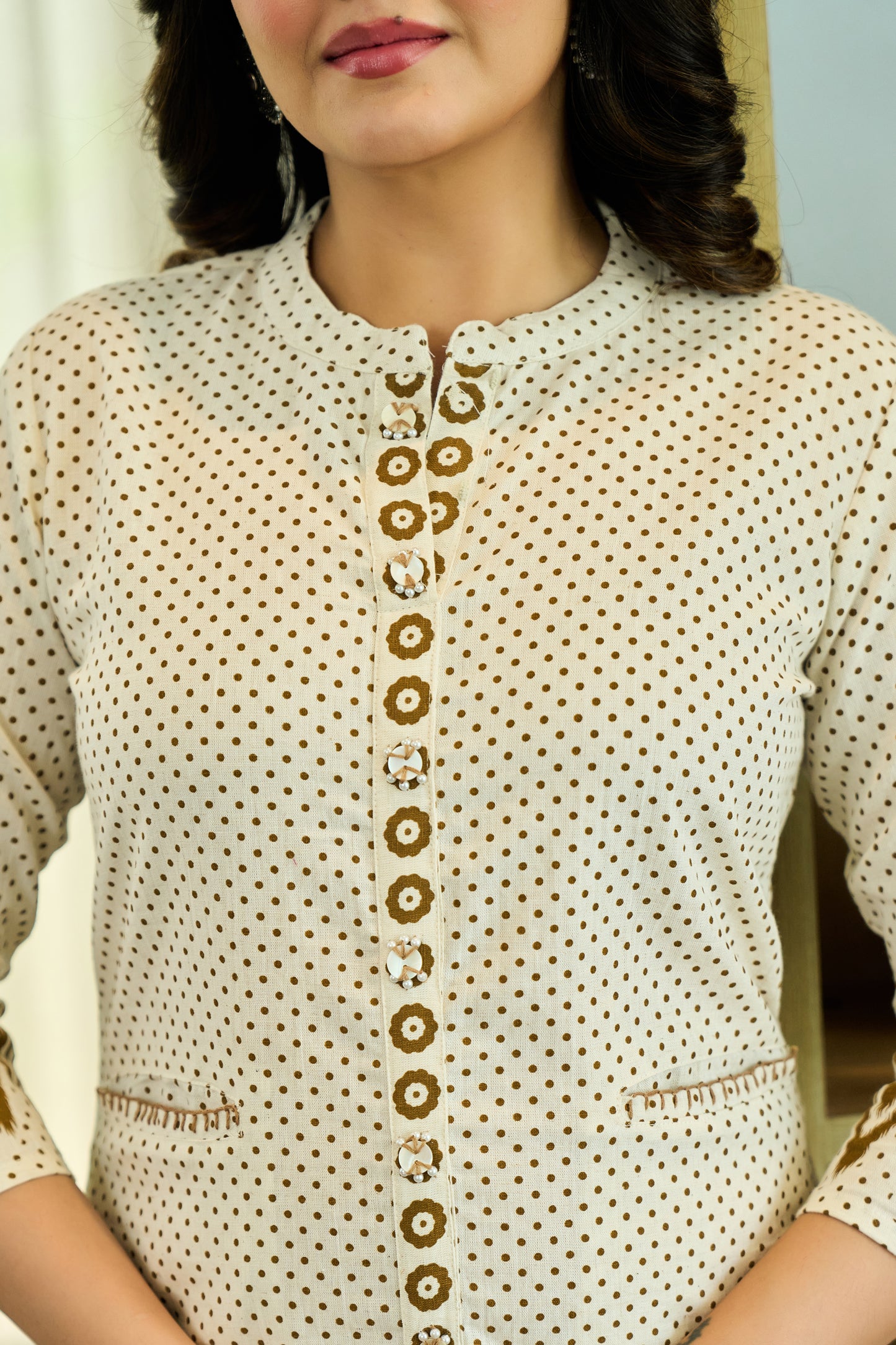 Brown Cotton Co-ord Set | Hand-Embroidered Pure Cotton Outfit for Women
