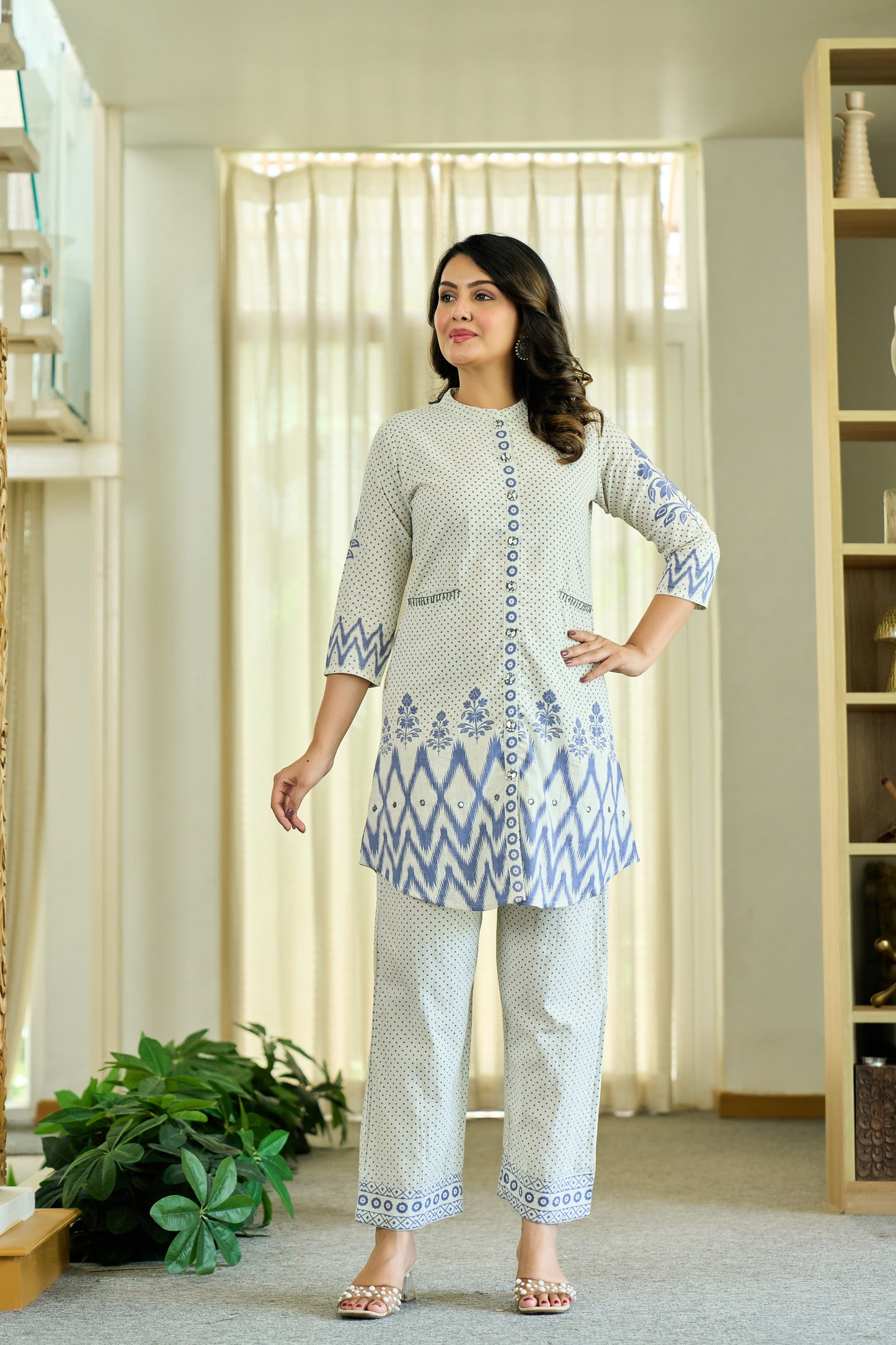 Blue Cotton Co-ord Set | Comfortable Pure Cotton Embroidered Co-ord for Women