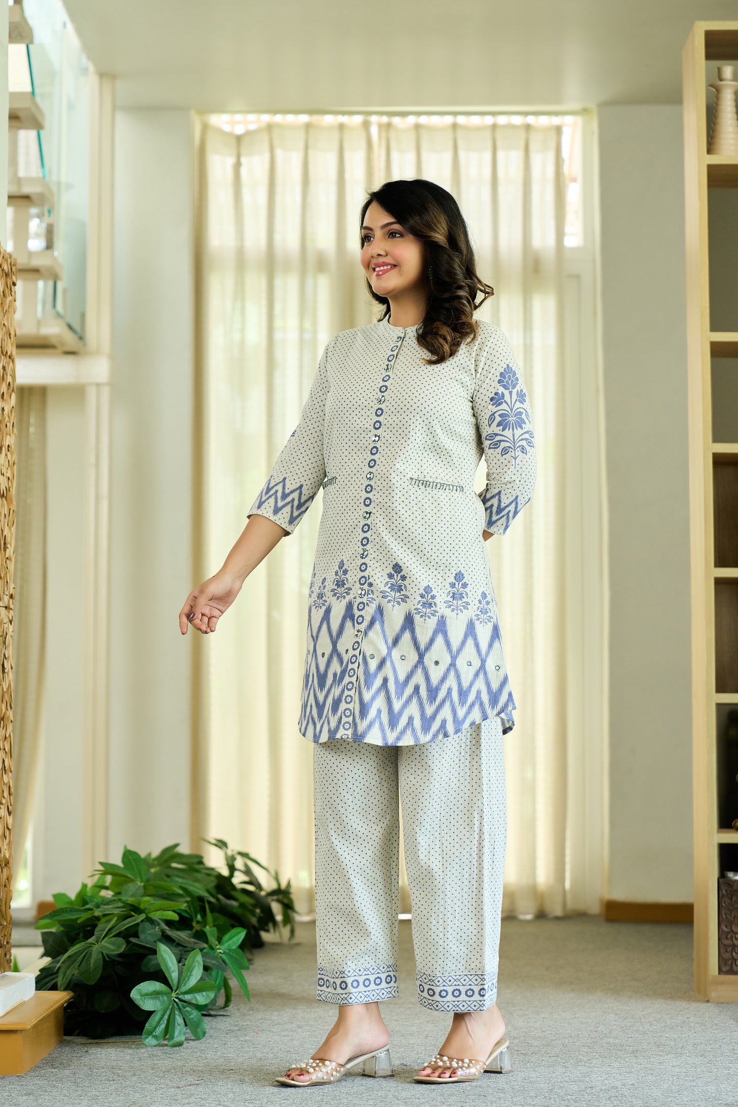 Blue Cotton Co-ord Set | Comfortable Pure Cotton Embroidered Co-ord for Women