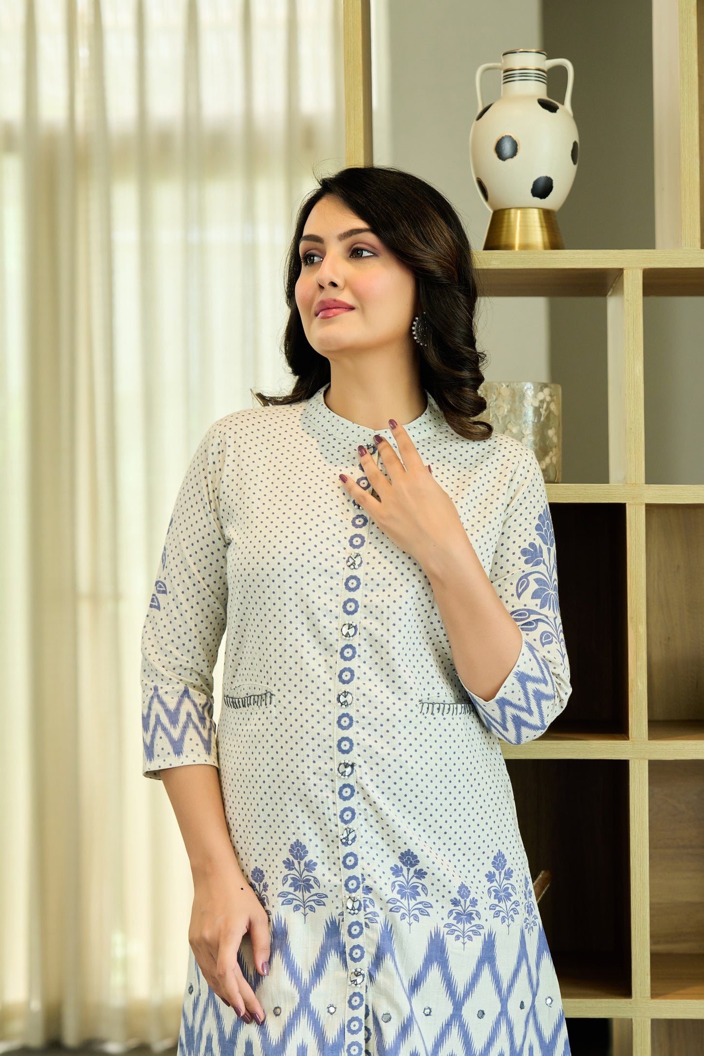 Black Cotton Co-ord Set with Dot Design and Embroidery