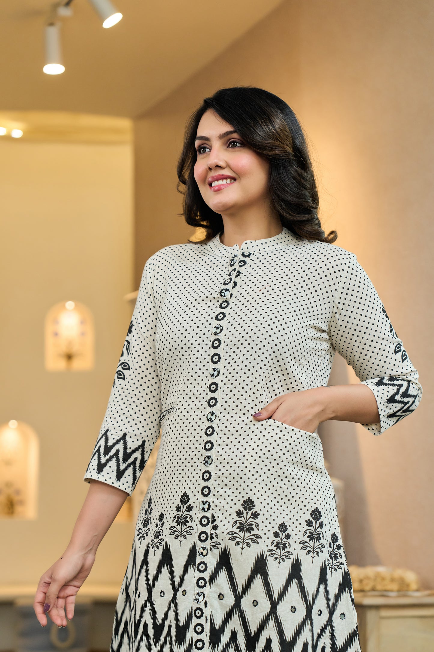 Black Cotton Co-ord Set with Dot Design and Embroidery