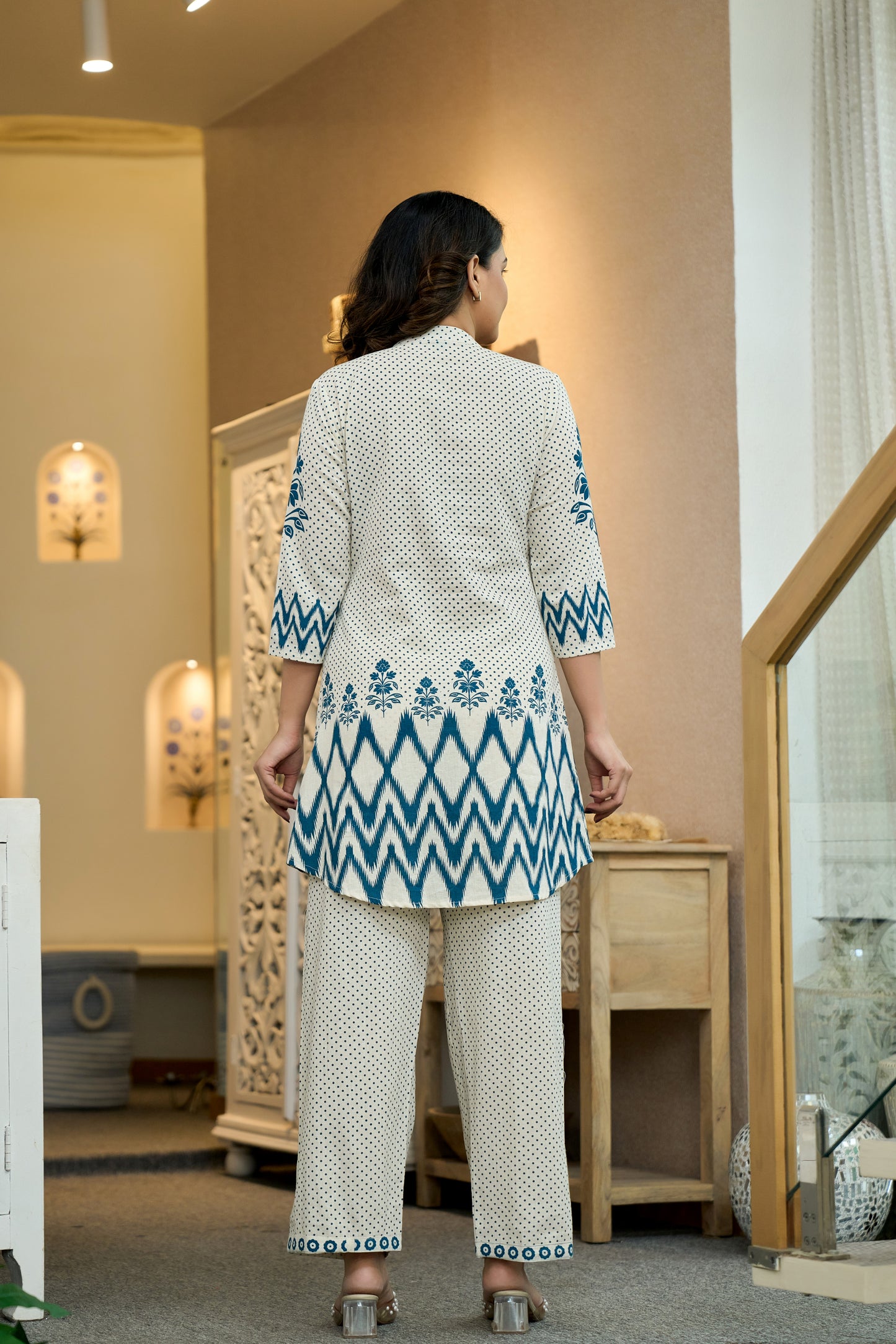 Dark Blue Cotton Co-ord Set | Elegant Pure Cotton Outfit with Embroidery