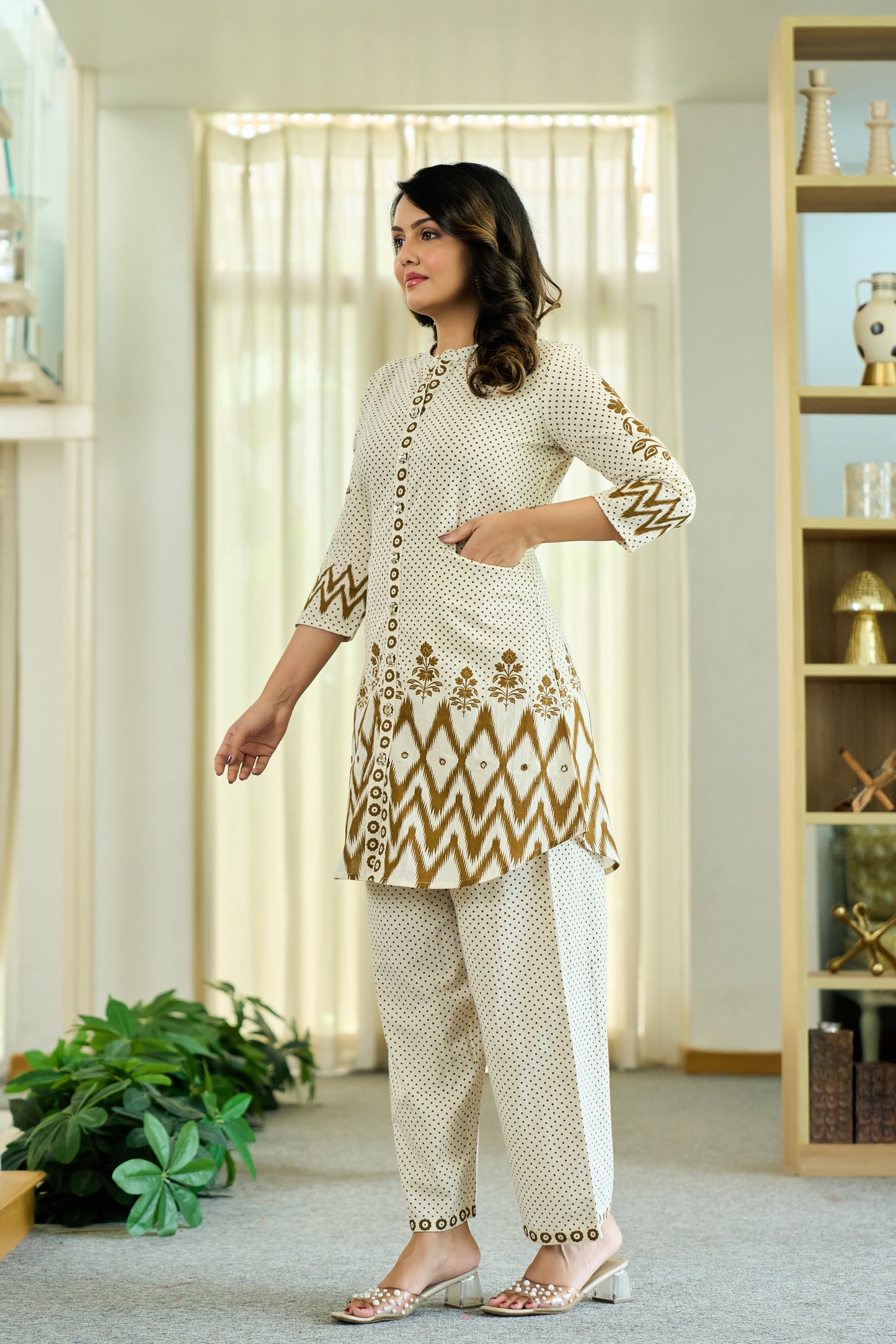 Brown Cotton Co-ord Set | Hand-Embroidered Pure Cotton Outfit for Women