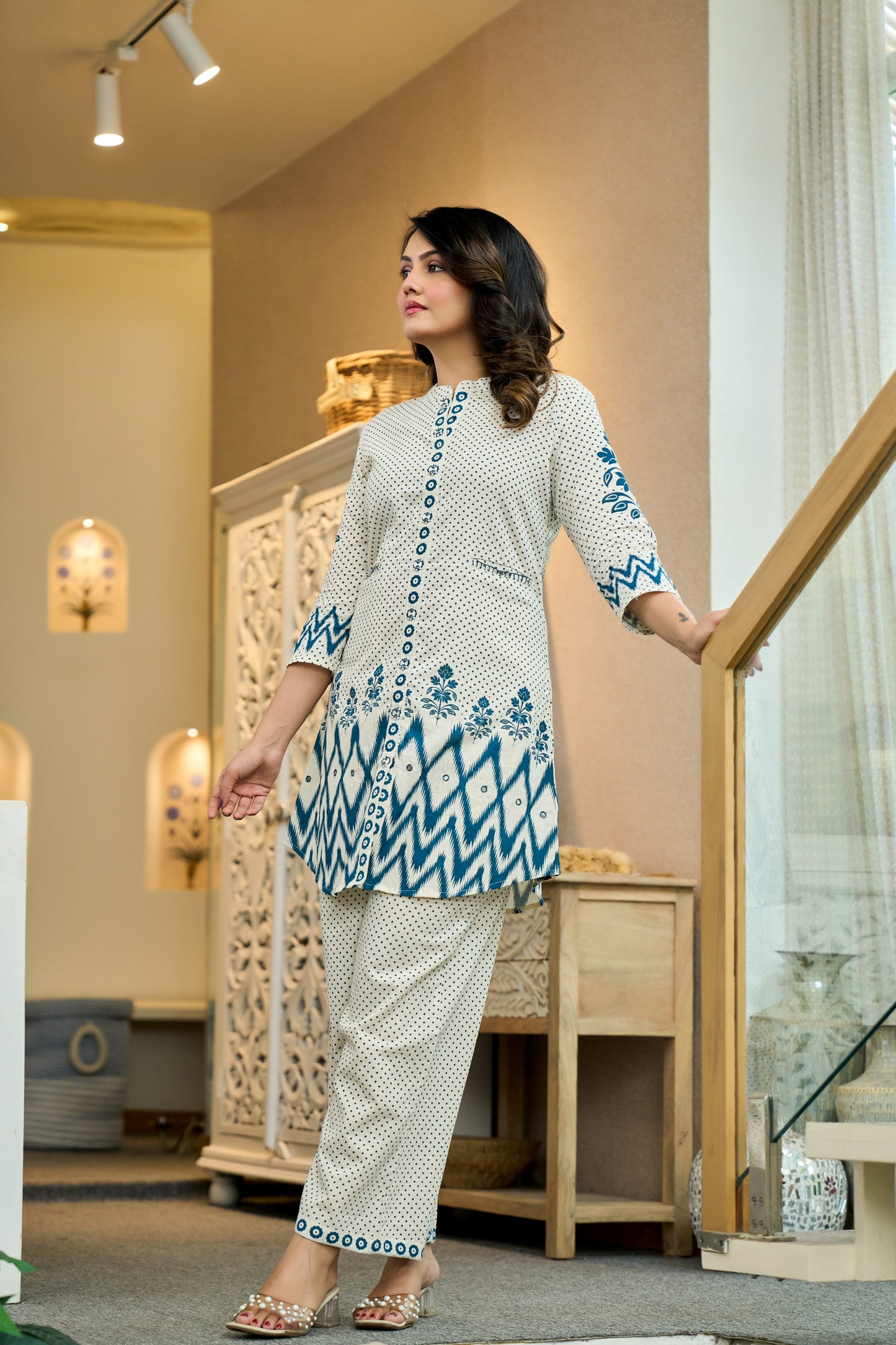 Dark Blue Cotton Co-ord Set | Elegant Pure Cotton Outfit with Embroidery