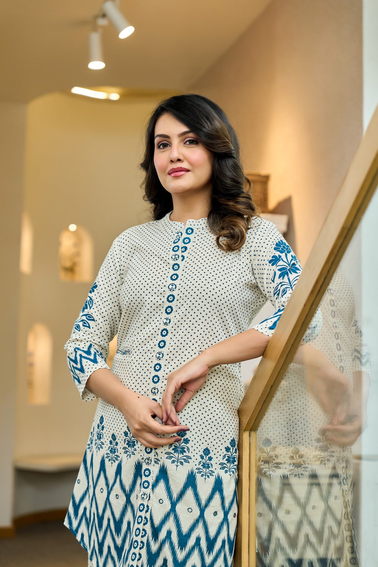 Dark Blue Cotton Co-ord Set | Elegant Pure Cotton Outfit with Embroidery