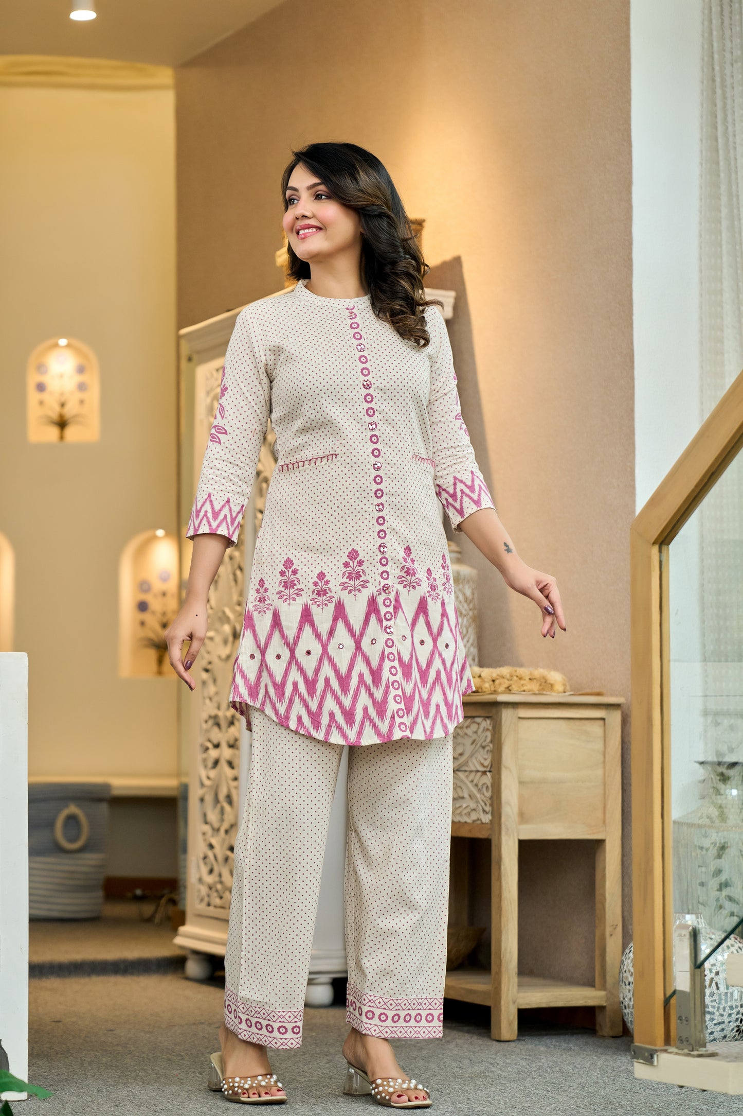 Pink Cotton Co-ord Set | Stylish Pure Cotton Embroidered Co-ord for Women