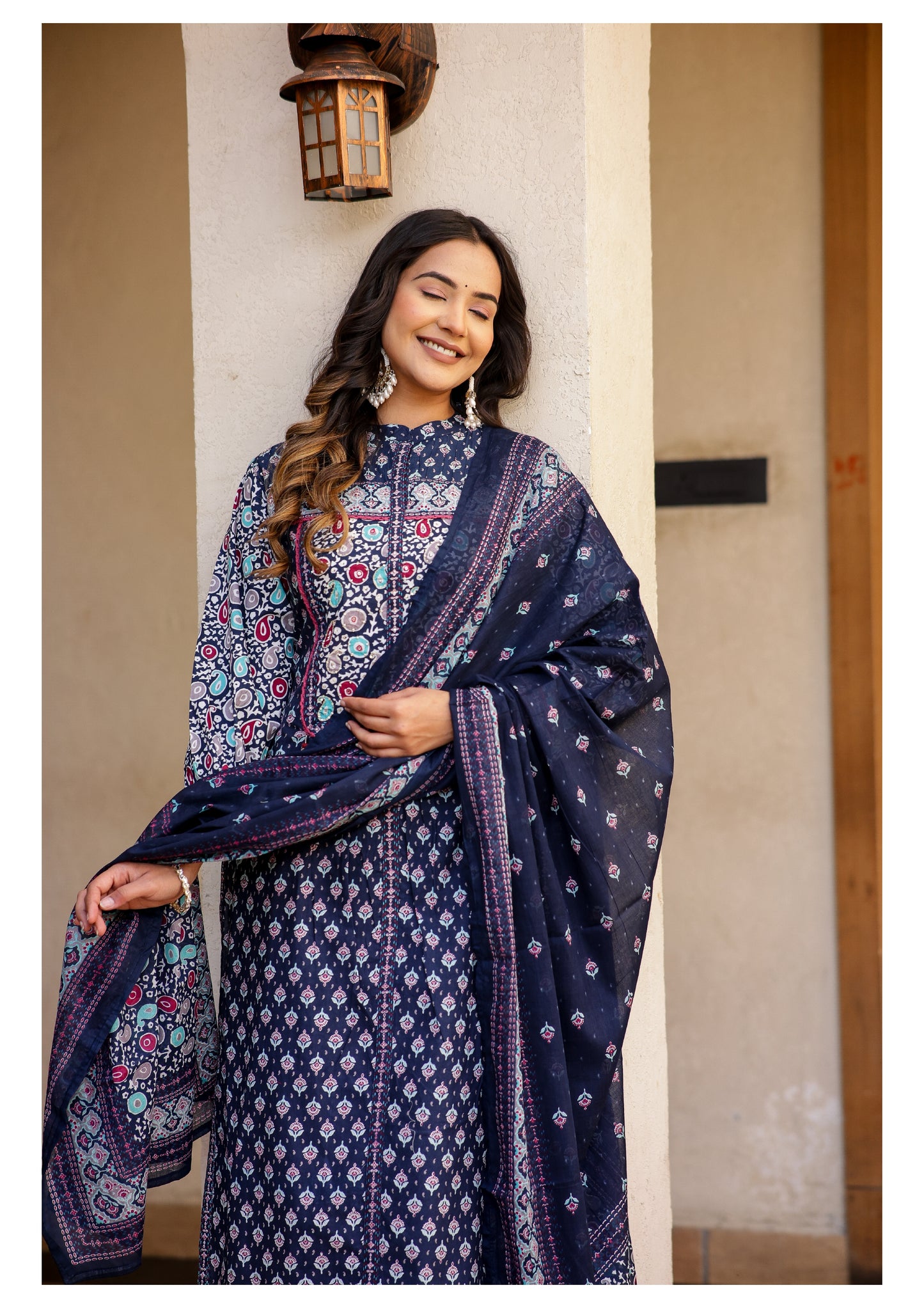 Royal Dark Blue Cotton Suit Set for Women – Elegant Ethnic Wear