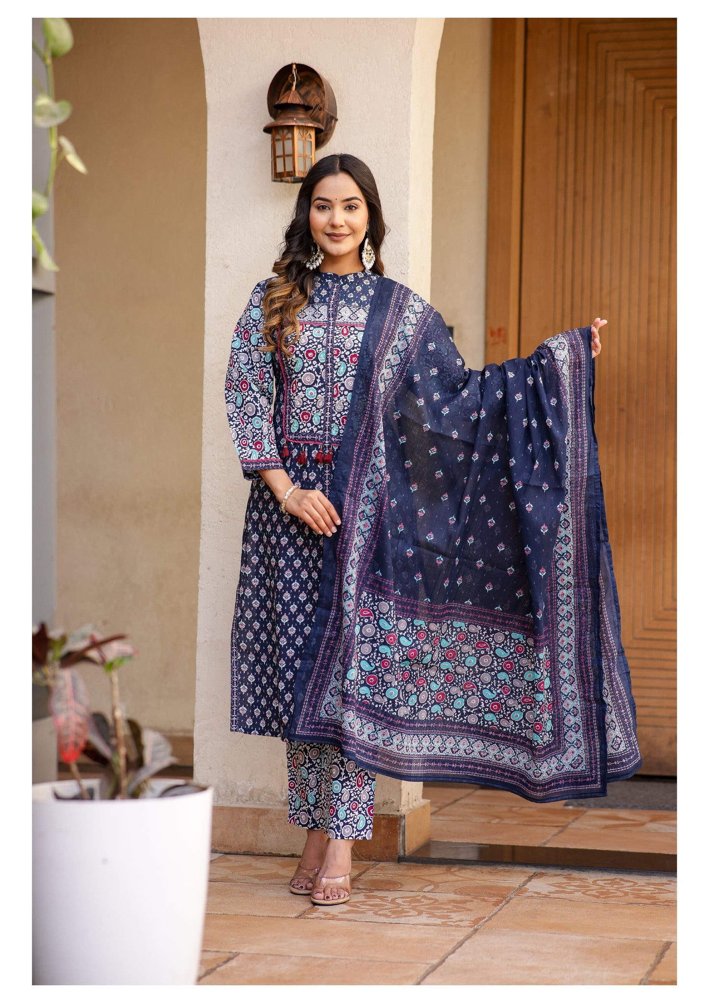 Royal Dark Blue Cotton Suit Set for Women – Elegant Ethnic Wear