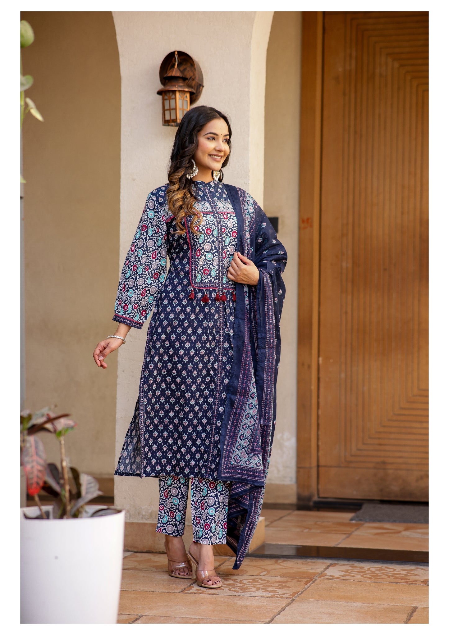 Royal Dark Blue Cotton Suit Set for Women – Elegant Ethnic Wear