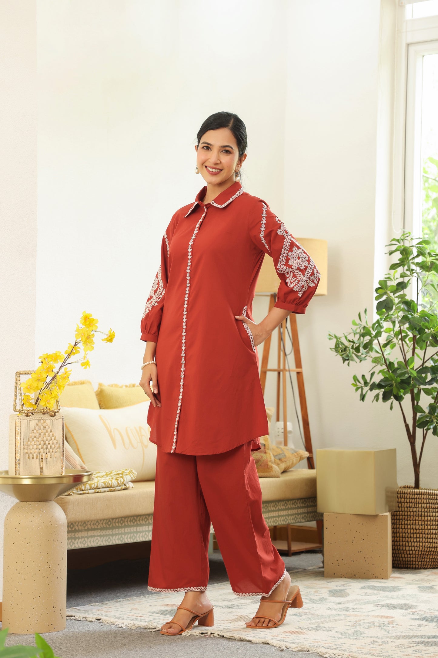 Rust Doriya Co-ord Set – Traditional Elegance in Modern Style