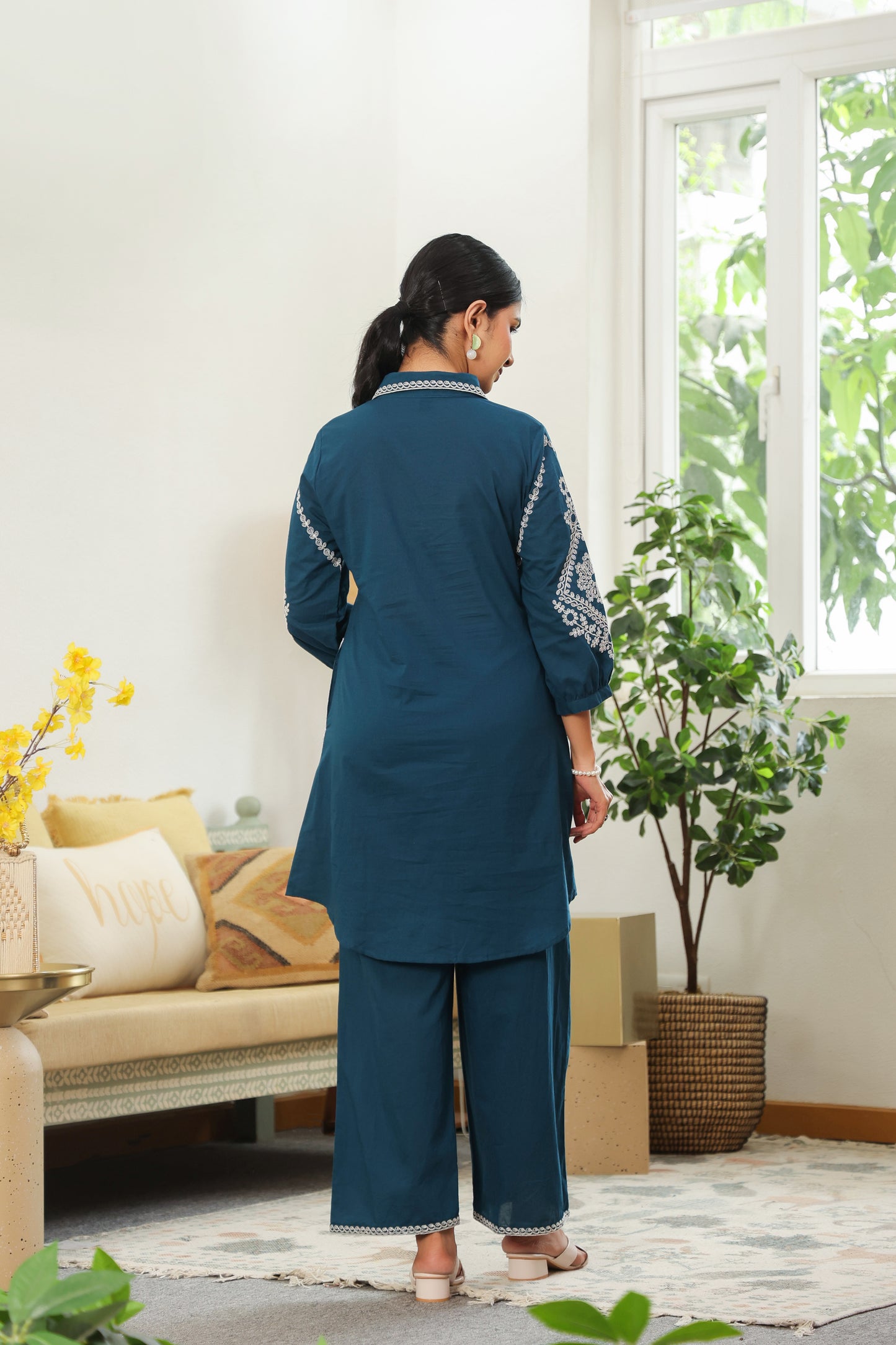 Teal Blue Doriya Co-ord Set – Contemporary Ethnic Wear for Women