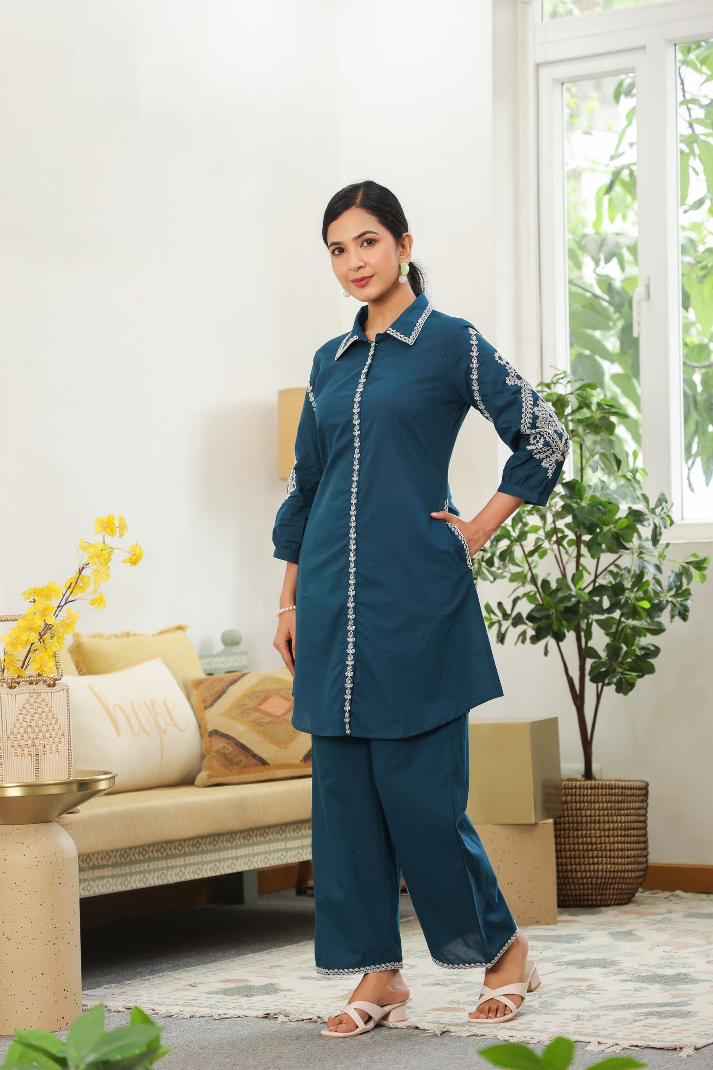 Teal Blue Doriya Co-ord Set – Contemporary Ethnic Wear for Women