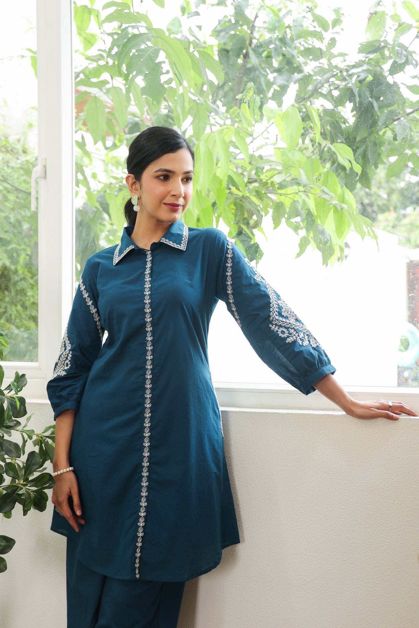 Teal Blue Doriya Co-ord Set – Contemporary Ethnic Wear for Women