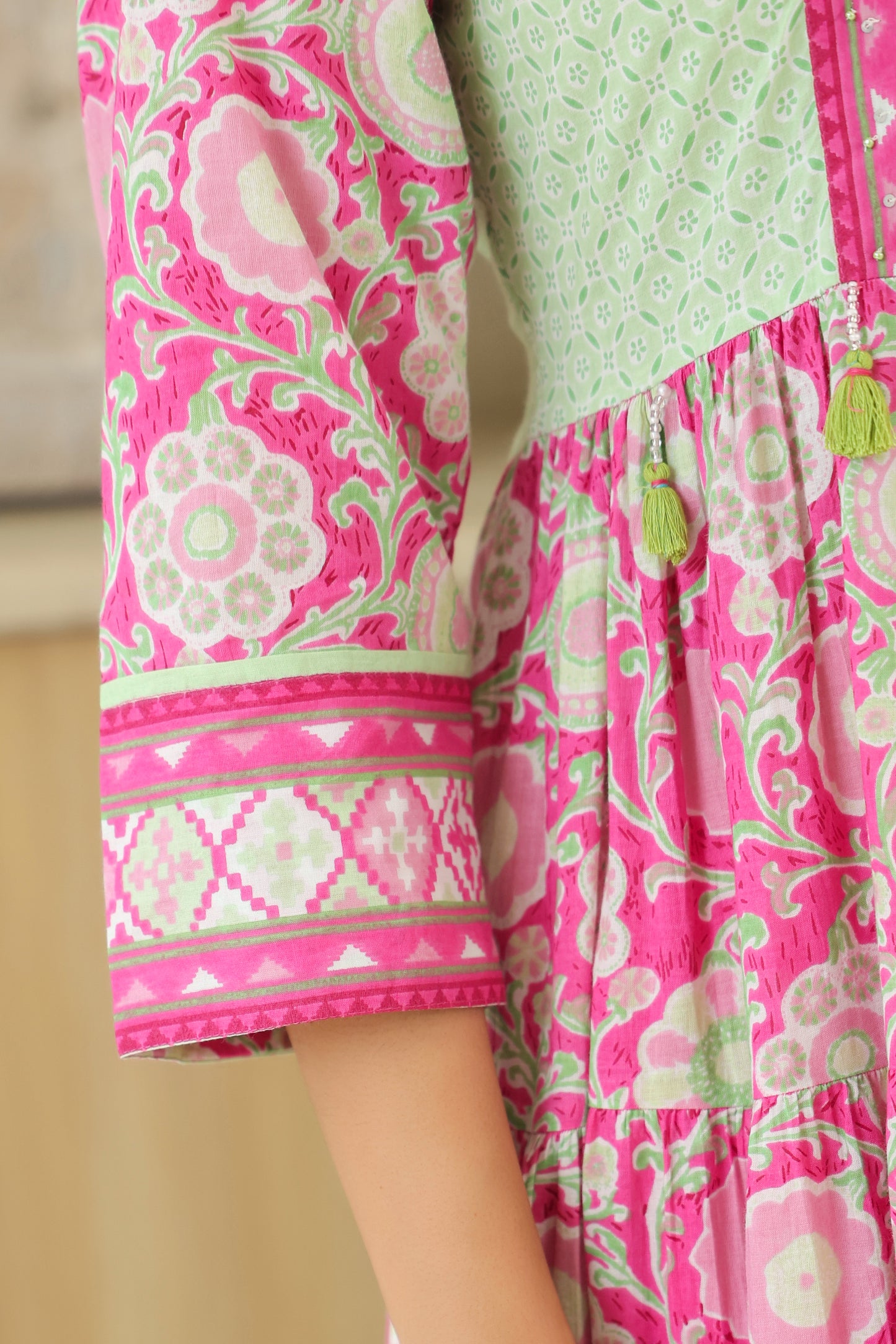 Pink Cotton Anarkali | Flowery Printed Pure Cotton Anarkali Dress for Women