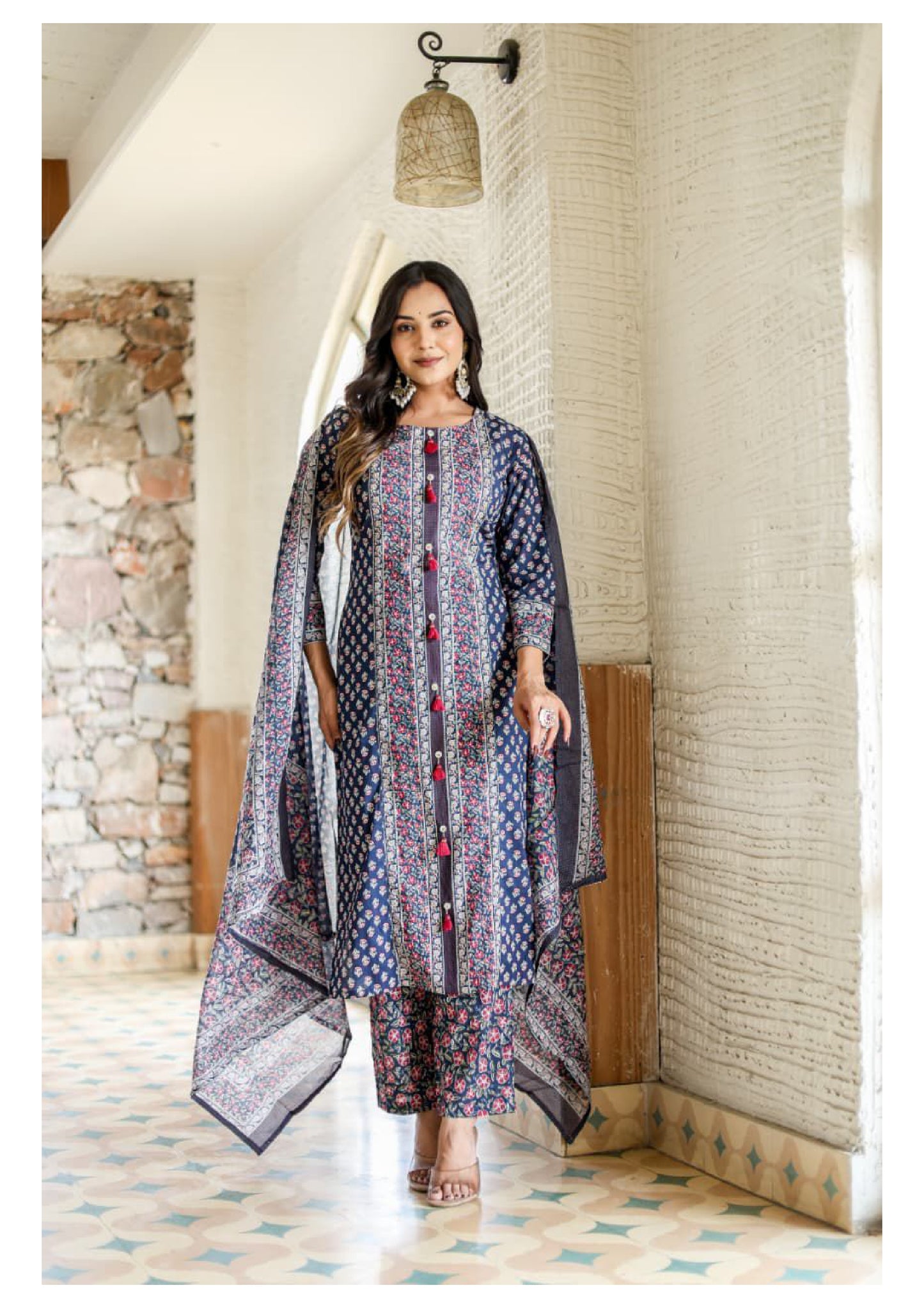 Royal Dark Blue Cotton Suit Set for Women – Elegant Ethnic Wear