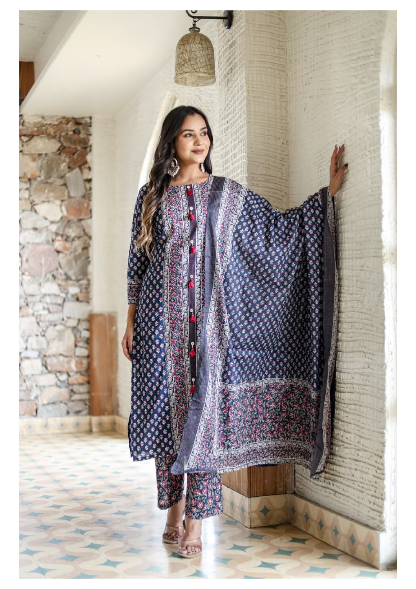 Royal Dark Blue Cotton Suit Set for Women – Elegant Ethnic Wear