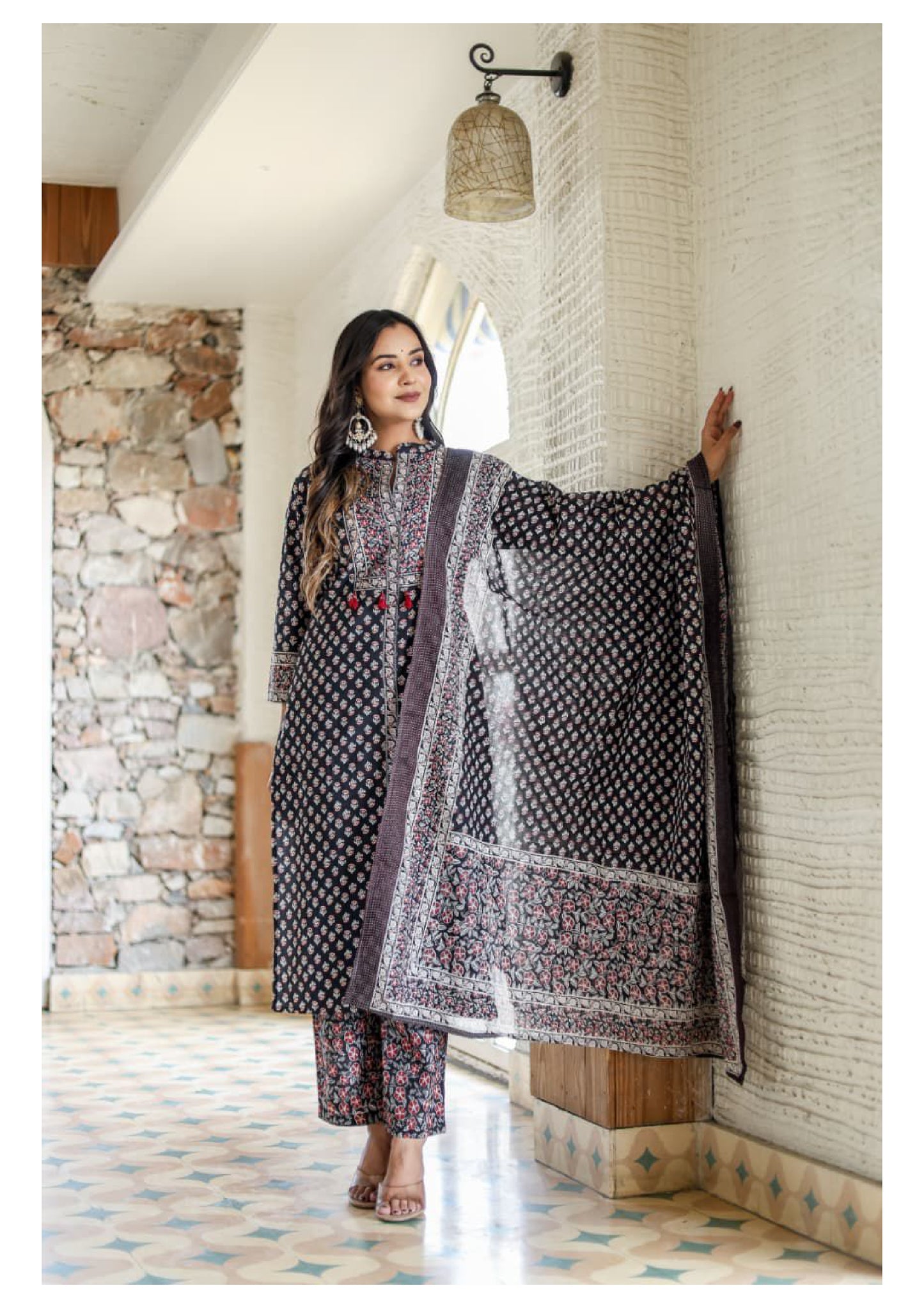 Black Cotton Suit Set for Women – Timeless Ethnic Elegance