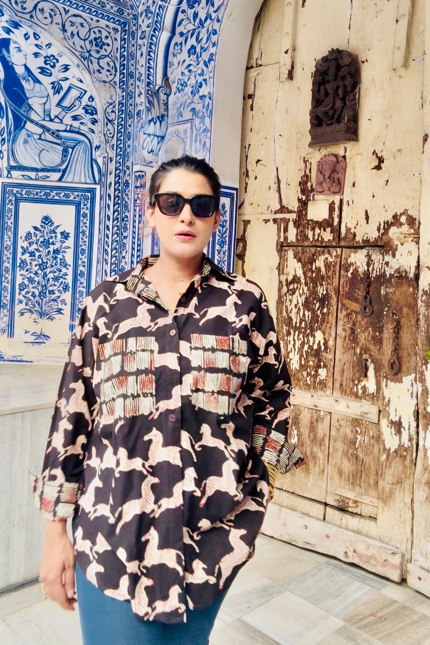 Zebra Cotton Printed Oversized Shirt for Women - House Of Kaura