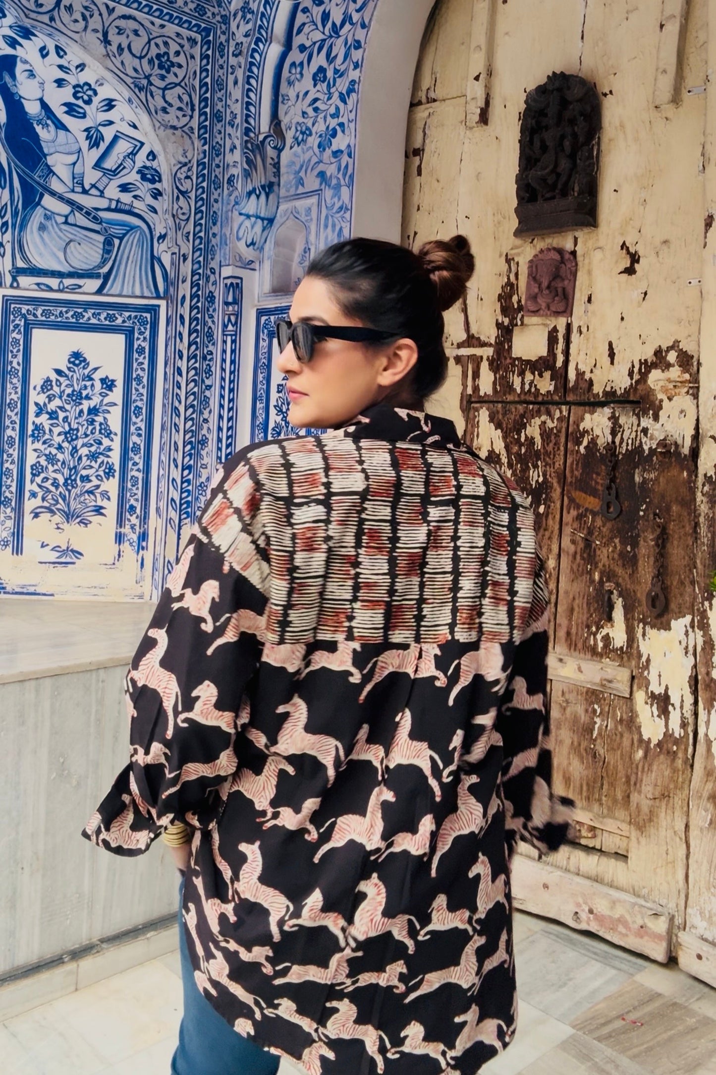 Zebra Cotton Printed Oversized Shirt for Women - House Of Kaura