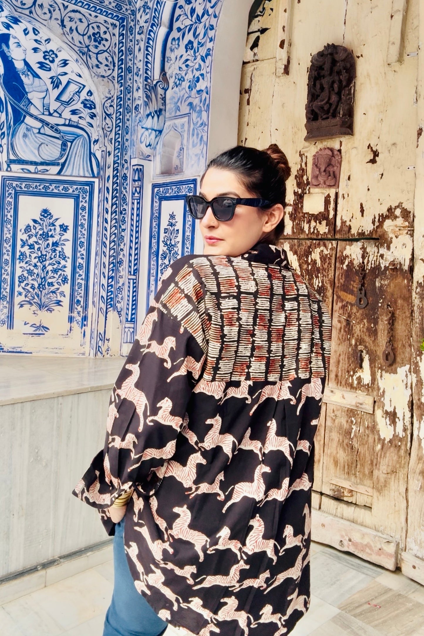 Zebra Cotton Printed Oversized Shirt for Women - House Of Kaura