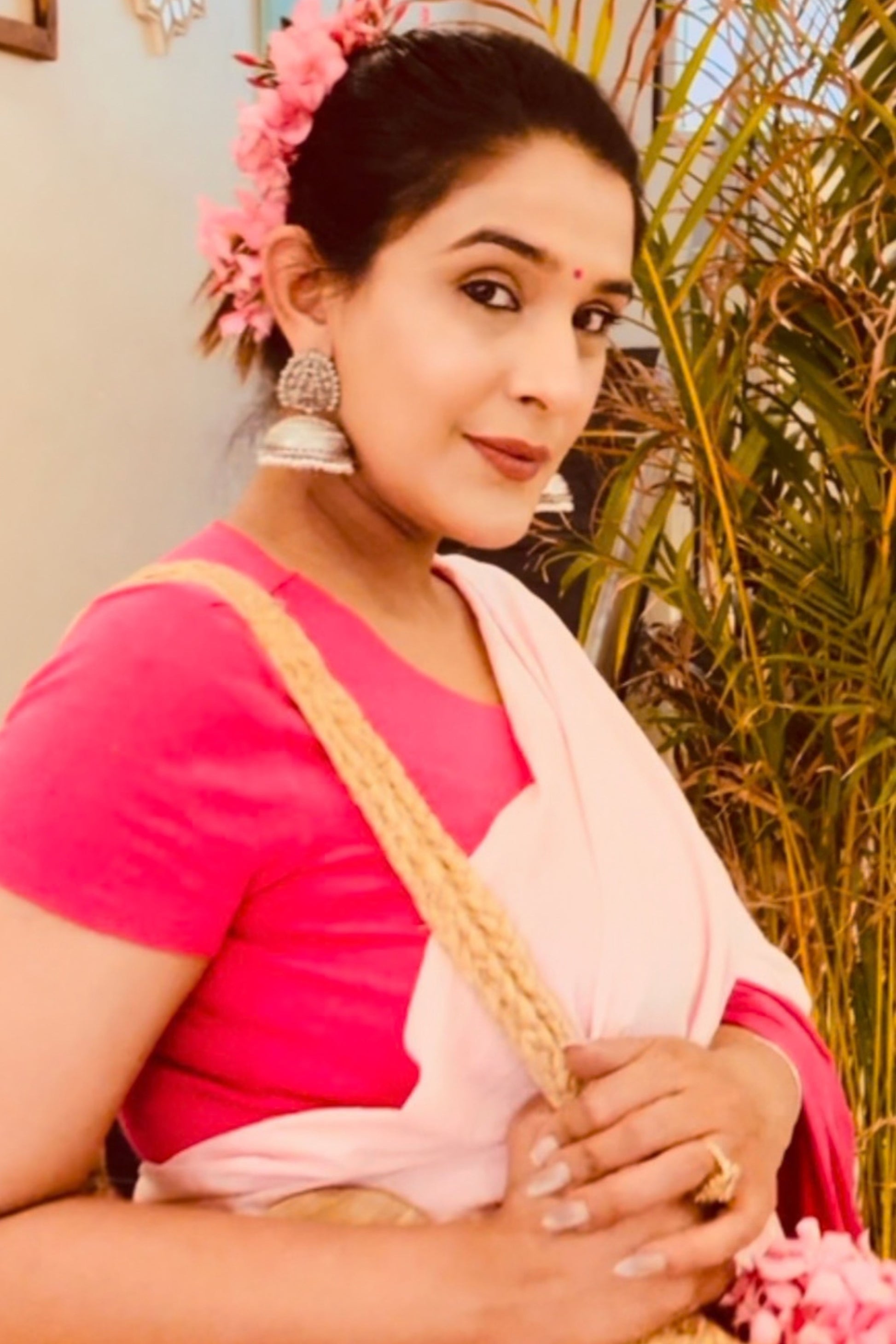 Blush & Bold Ombre Pink Saree - Hand Blocked - House Of Kaura