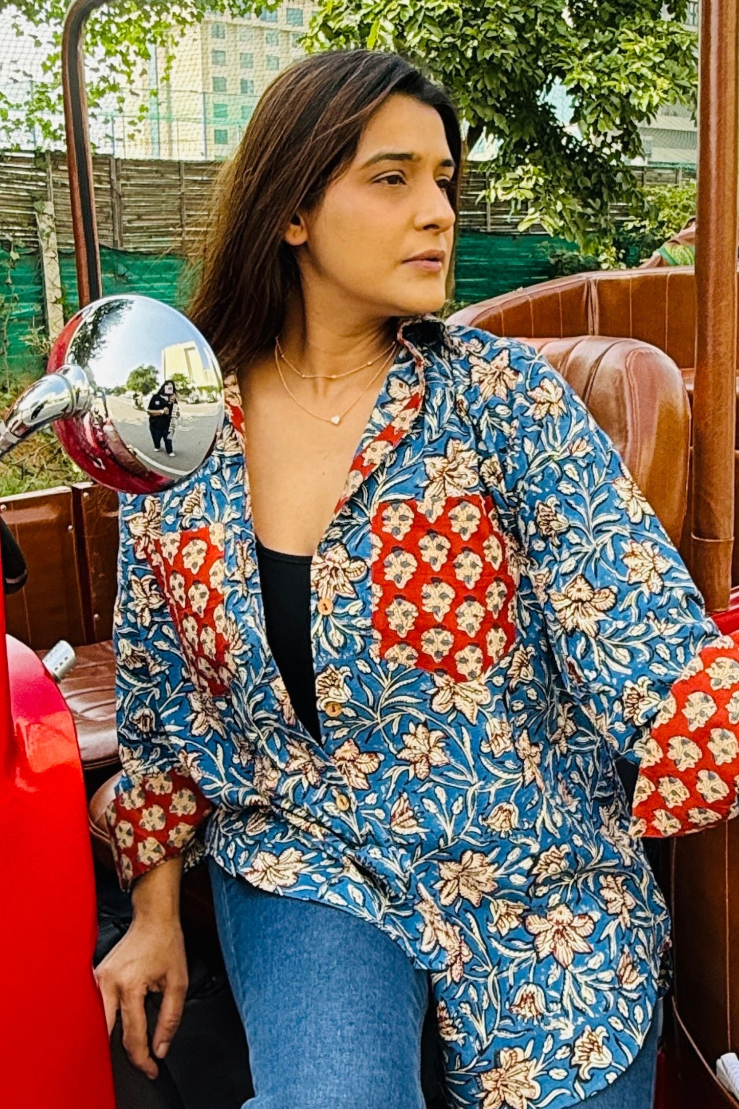 Siyaahi Cotton Hand Block Oversized Shirt - House Of Kaura