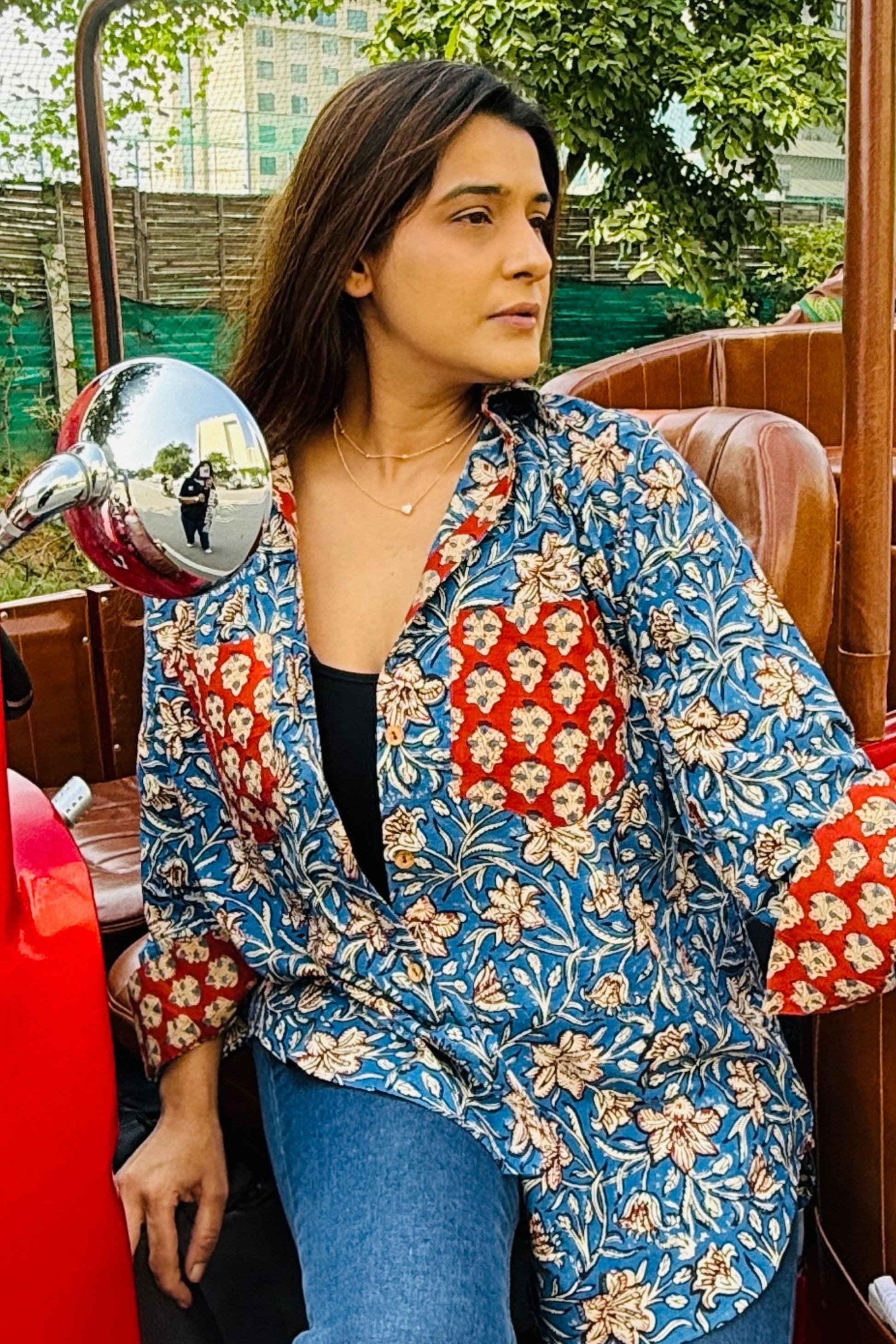 Siyaahi Cotton Hand Block Oversized Shirt - House Of Kaura