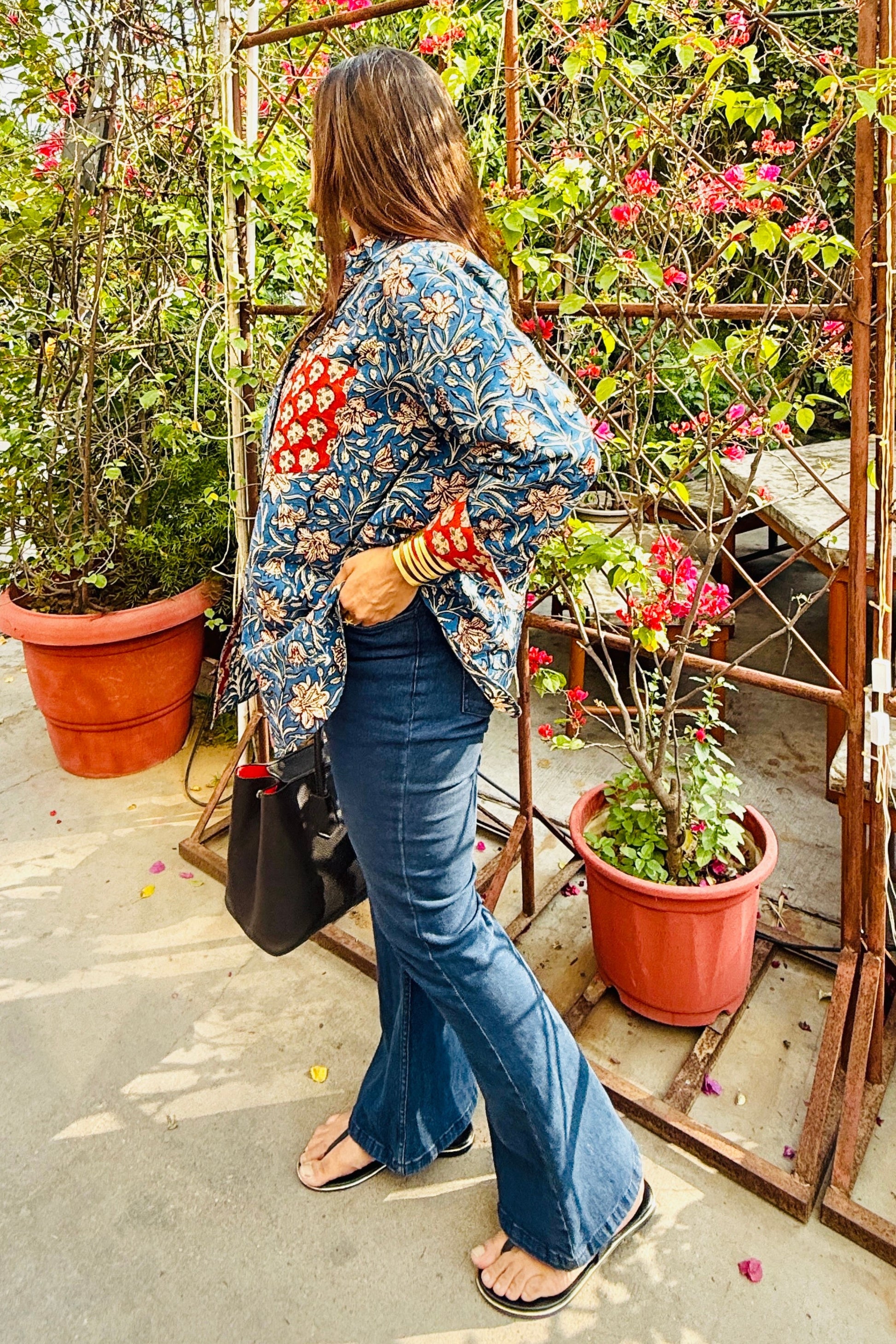 Siyaahi Cotton Hand Block Oversized Shirt - House Of Kaura