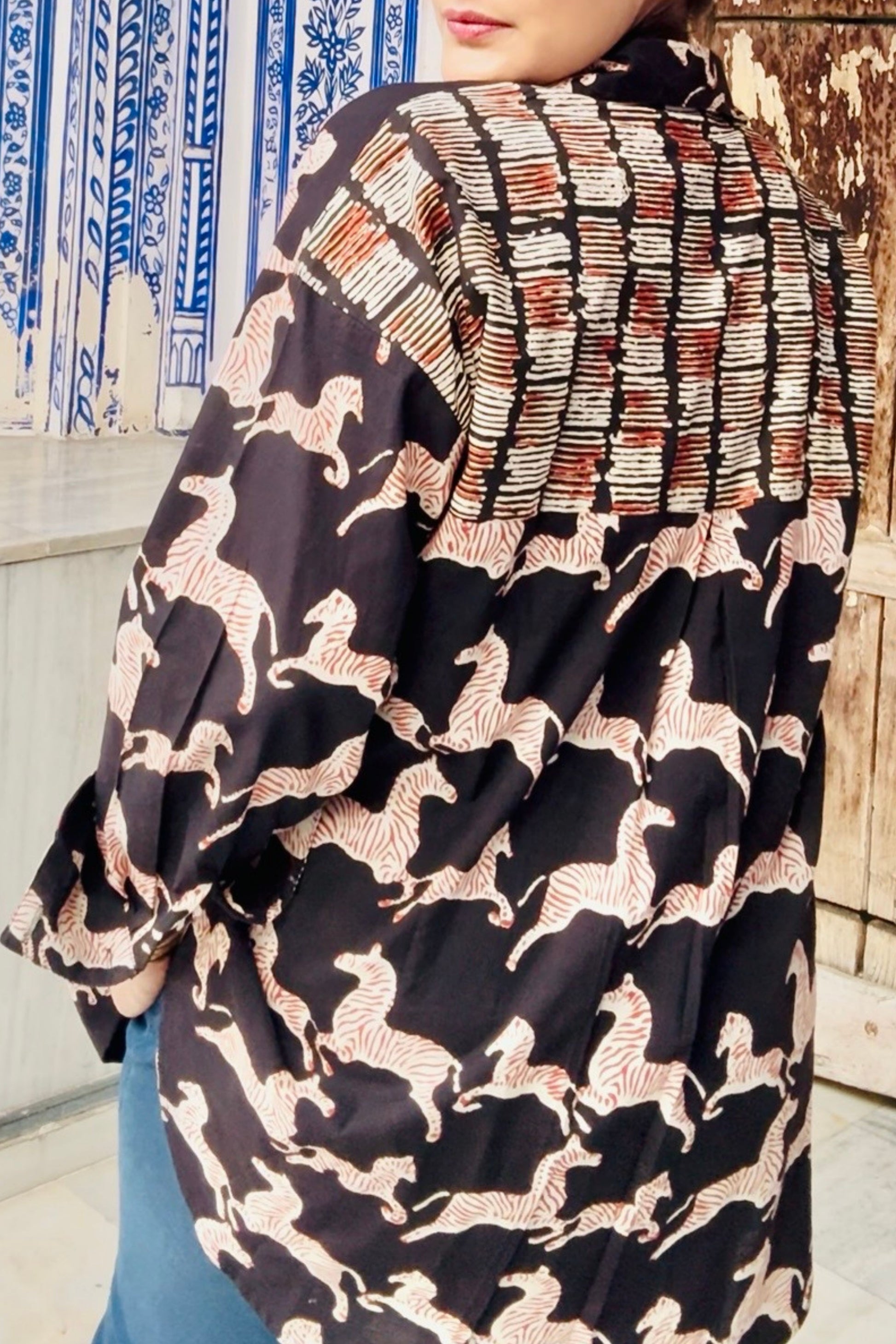 Zebra Cotton Printed Oversized Shirt for Women - House Of Kaura