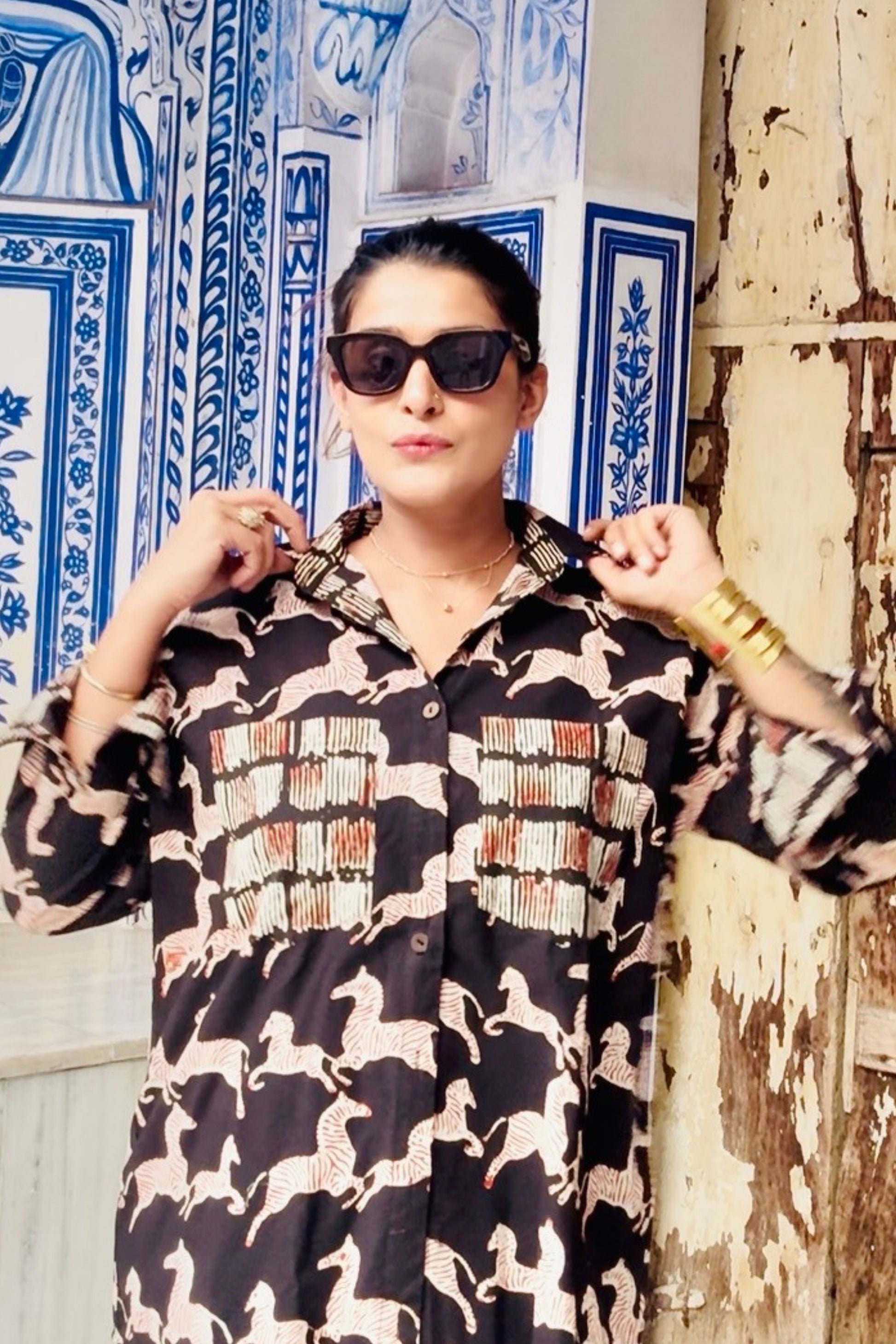 Zebra Cotton Printed Oversized Shirt for Women - House Of Kaura