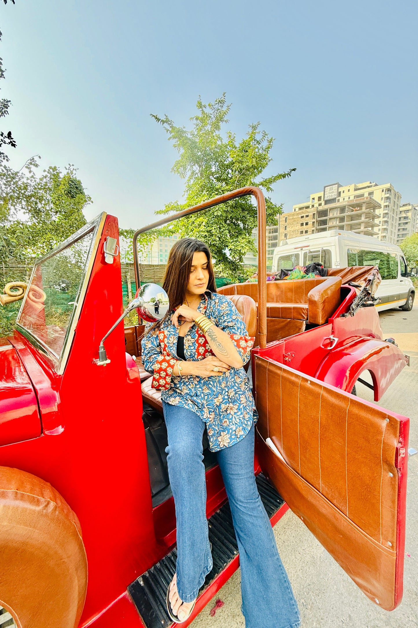 Siyaahi Cotton Hand Block Oversized Shirt - House Of Kaura