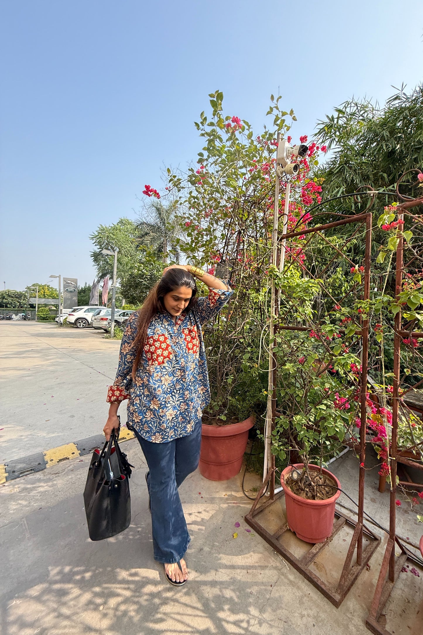 Siyaahi Cotton Hand Block Oversized Shirt - House Of Kaura