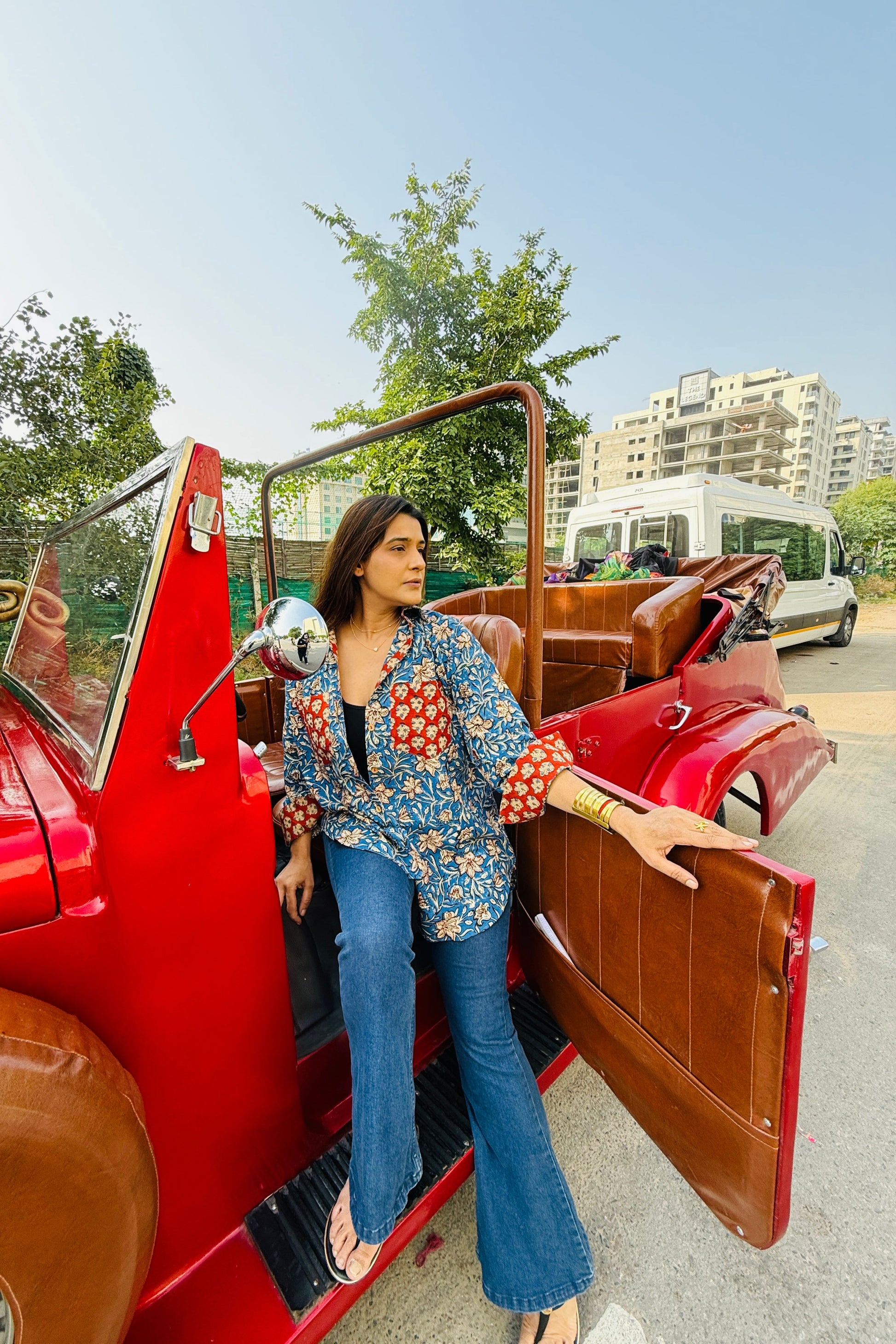 Siyaahi Cotton Hand Block Oversized Shirt - House Of Kaura