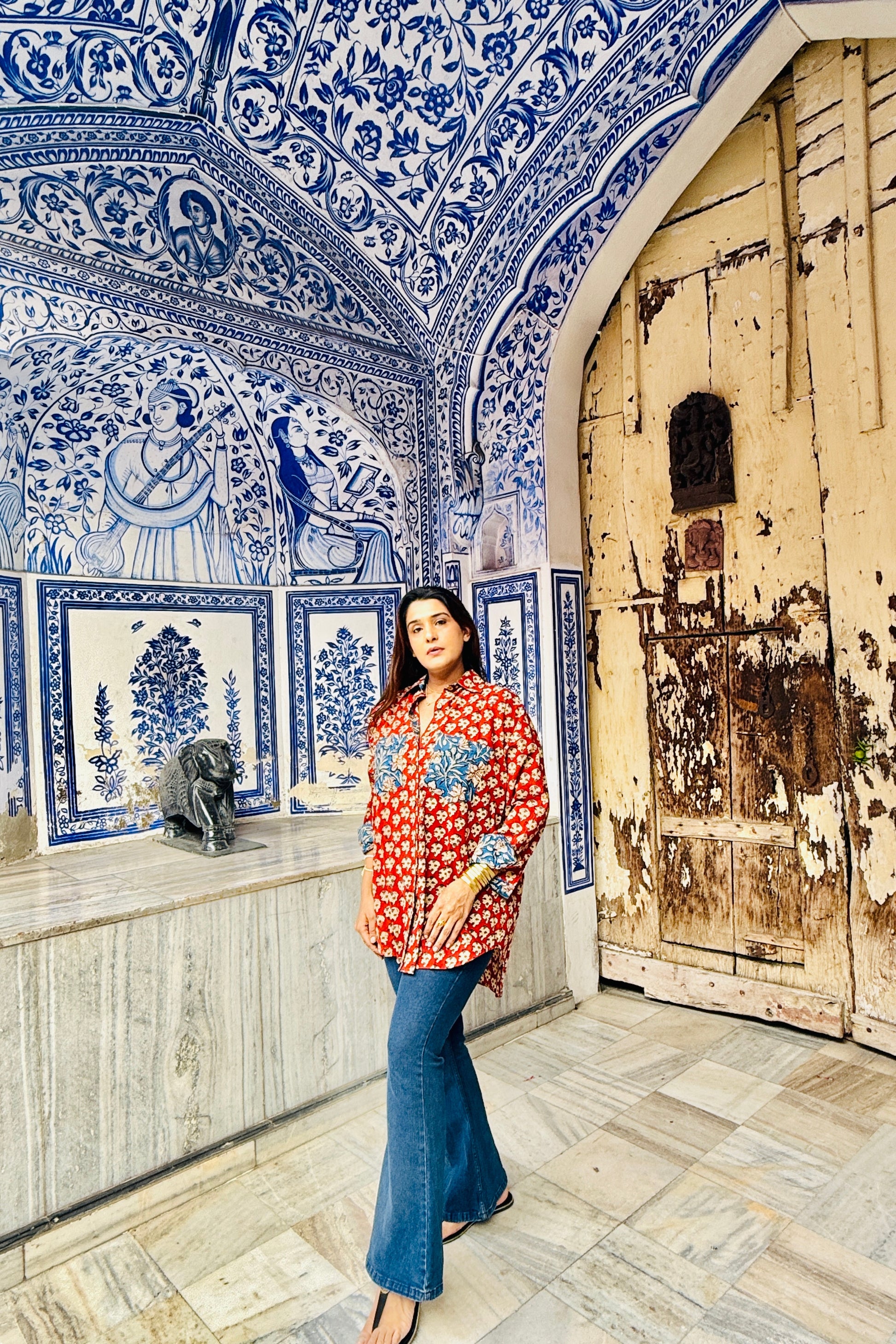 Gulabagh Oversized Cotton Hand Block Shirt - House Of Kaura