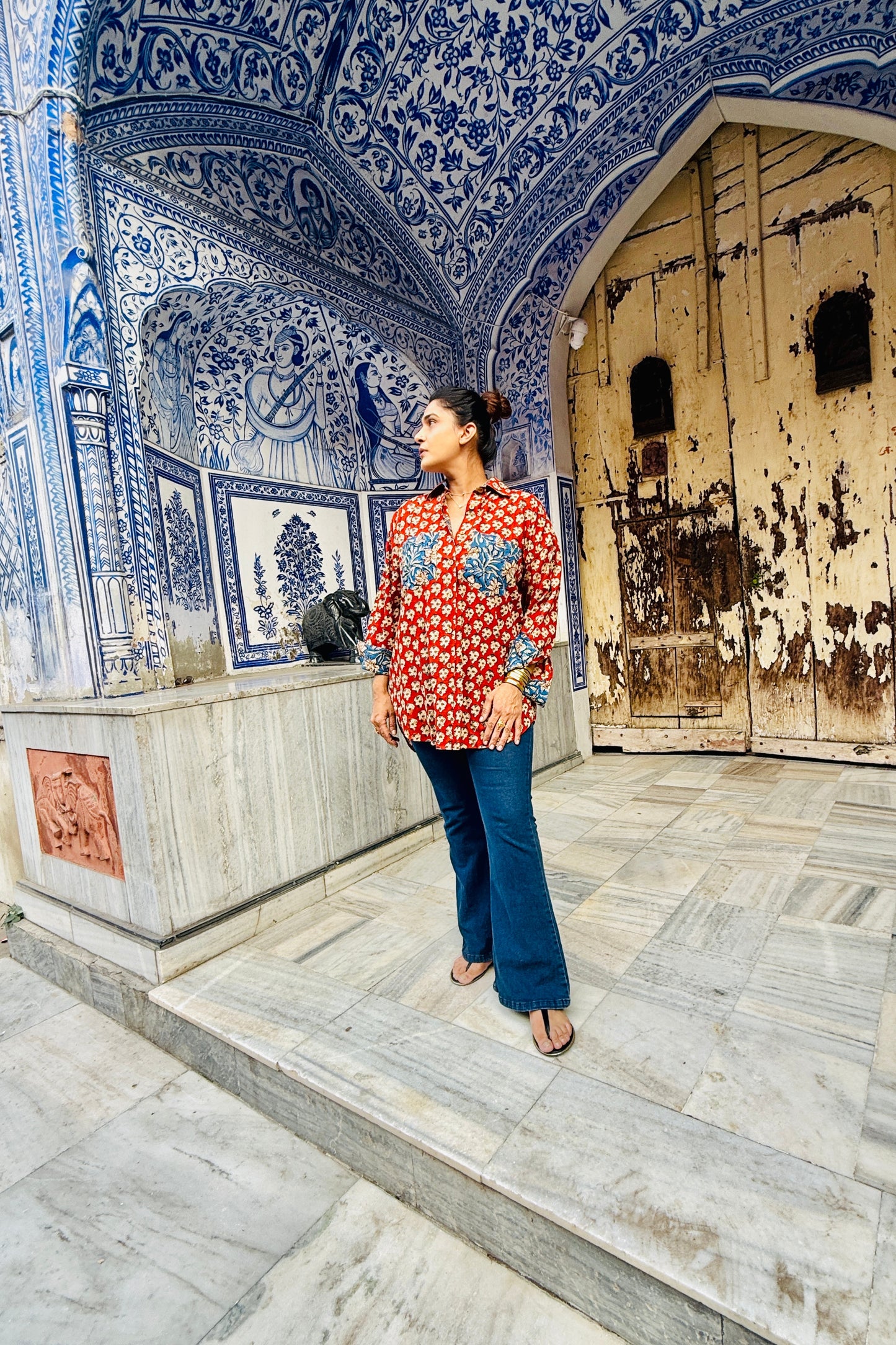 Gulabagh Oversized Cotton Hand Block Shirt - House Of Kaura