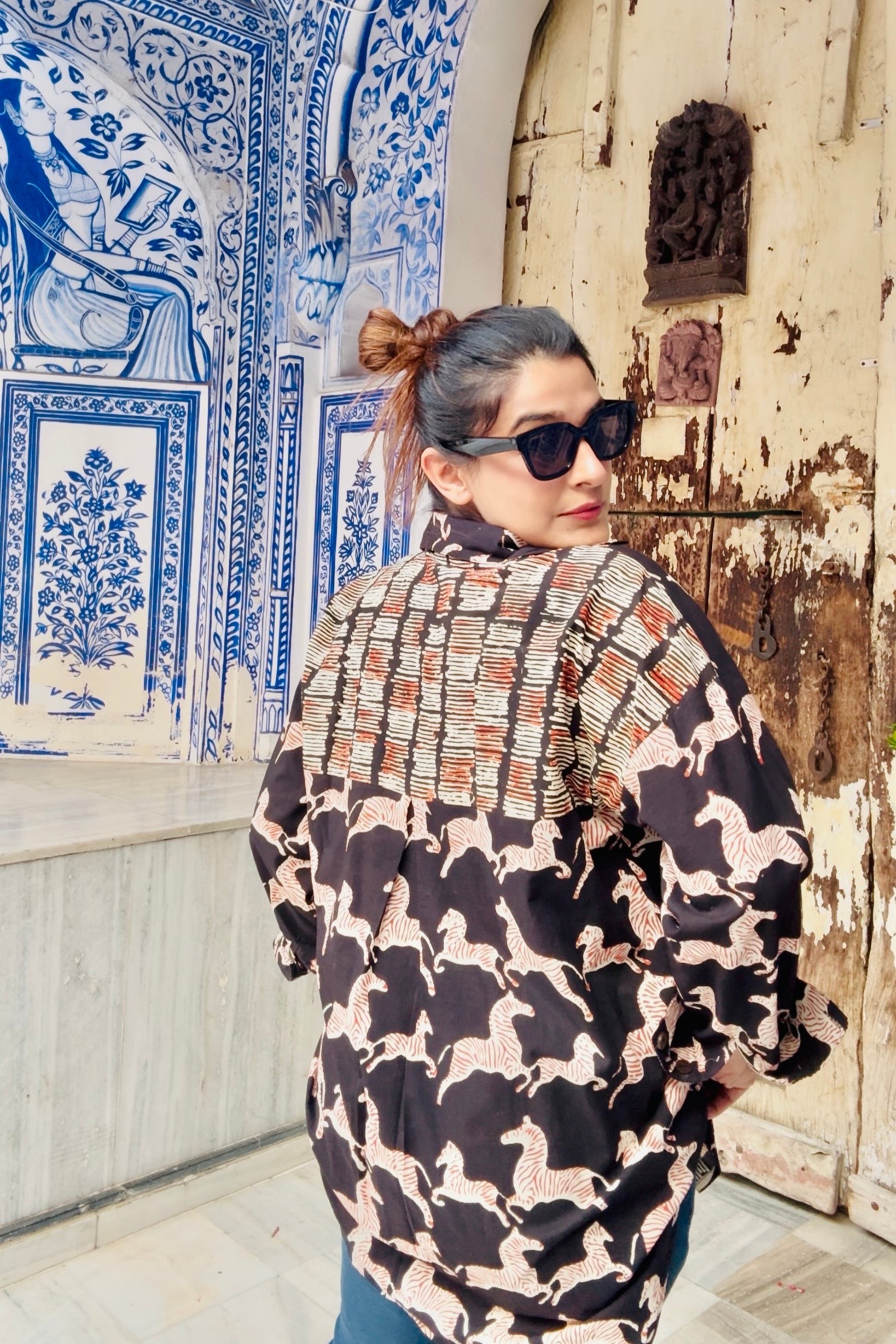 Zebra Cotton Printed Oversized Shirt for Women - House Of Kaura