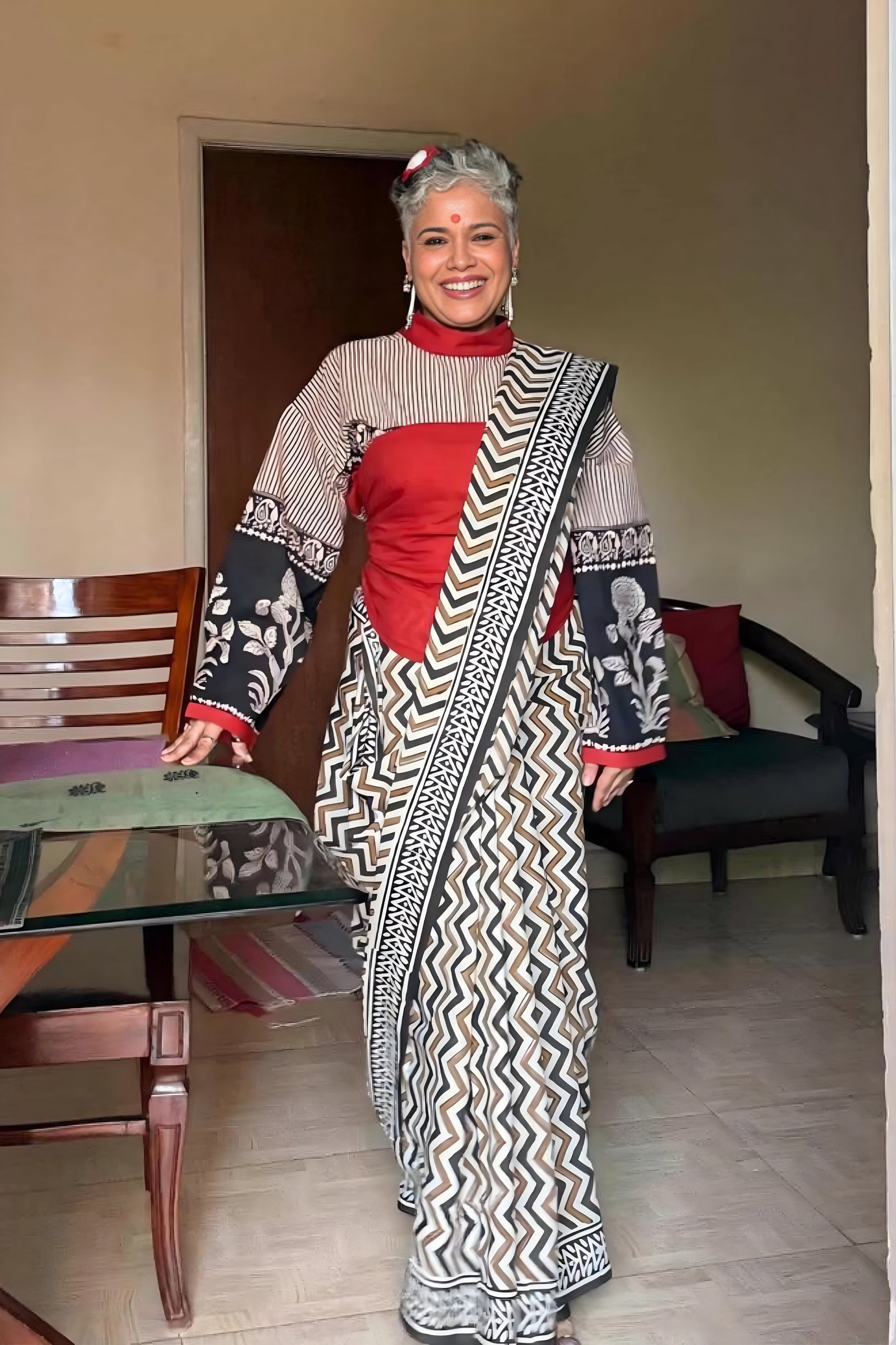 Zic Zac Patakha Cotton Mal Mal Sari - House Of Kaura
