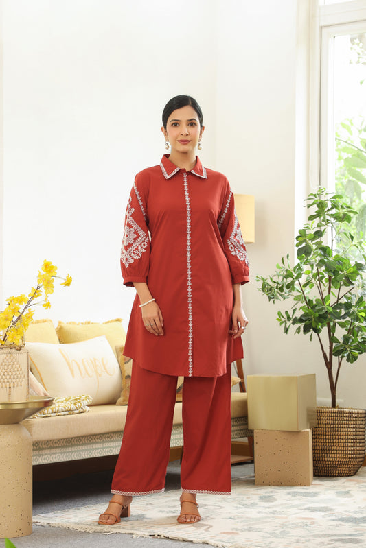 Rust Doriya Co-ord Set – Traditional Elegance in Modern Style